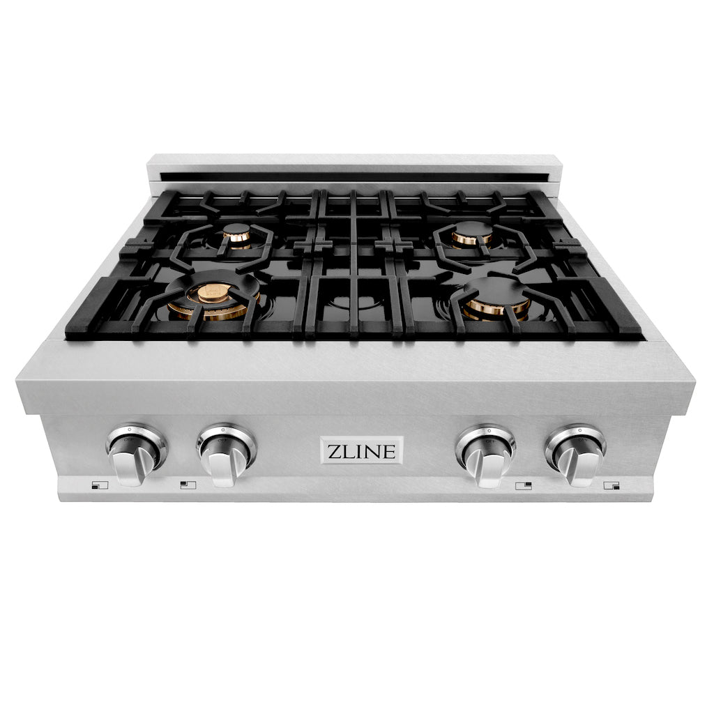 ZLINE 30 in. Legacy Gas Rangetop with 4 Brass Burners and Porcelain Cooktop in DuraSnow® Stainless Steel (RTS-BR-30)