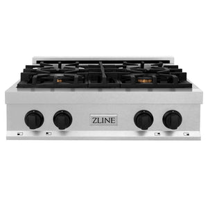 ZLINE Autograph Edition 30 in. Porcelain Rangetop with 4 Gas Burners in DuraSnow® Stainless Steel with Matte Black Accents (RTSZ-30-MB)
