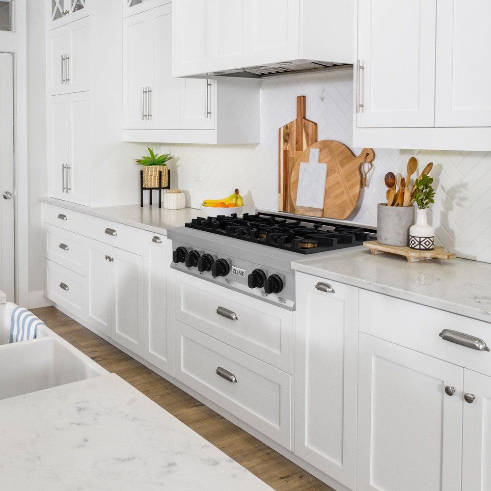 ZLINE Autograph Edition 36 in. Legacy Gas Rangetop with 6 Burners and Porcelain Cooktop in Stainless Steel with Matte Black Accents (RTZ-36-MB)