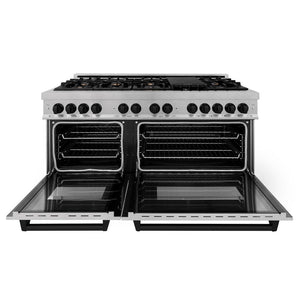 ZLINE Autograph Edition 60 in. 7.4 cu. ft. Legacy Dual Fuel Range with 9 Burner Gas Cooktop and 2 Electric Convection Ovens in DuraSnow® Stainless Steel and Matte Black Accents (RASZ-SN-60-MB)