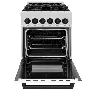 ZLINE Autograph Edition 24 in. 2.8 cu. ft. Legacy Dual Fuel Range with 4 Burner Gas Cooktop and Electric Convection Oven in DuraSnow® Stainless Steel with White Matte Door and Matte Black Accents (RASZ-WM-24-MB)