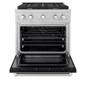 ZLINE 30 in. 4.2 cu. ft. Paramount Dual Fuel Range with 4 Burner Gas Cooktop and Electric Convection Oven in DuraSnow® Stainless Steel with Black Matte Door (SDRS-BLM-30)