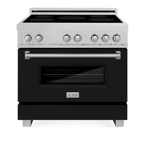 ZLINE 36 in. 4.6 cu. ft. Legacy Induction Range with 5 Element Cooktop and Electric Oven in DuraSnow® Stainless Steel and Black Matte Door (RAINDS-BLM-36)