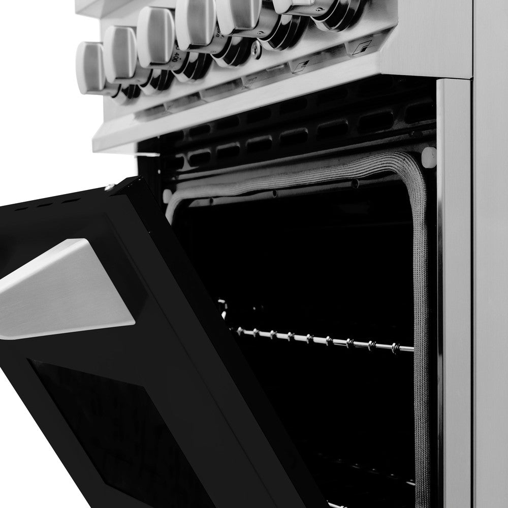 ZLINE 24 in. Professional Dual Fuel Range in Stainless Steel with Black Matte Door (RA-BLM-24)