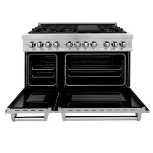 ZLINE 48 in. 6.0 cu. ft. Legacy Dual Fuel Range with 7 Burner Gas Cooktop and 2 Electric Ovens in DuraSnow® Stainless Steel (RAS-SN-48)