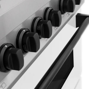 ZLINE Autograph Edition 60 in. 7.4 cu. ft. Legacy Dual Fuel Range with 9 Burner Gas Cooktop and 2 Electric Convection Ovens in DuraSnow® Stainless Steel with White Matte Doors and Matte Black Accents (RASZ-WM-60-MB)