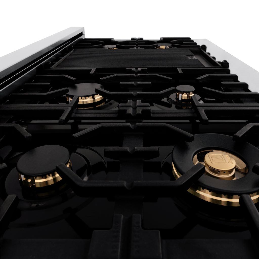 ZLINE Autograph Edition 48 in. Legacy Gas Rangetop with 7 Burners and Porcelain Cooktop in Stainless Steel with Champagne Bronze Accents (RTZ-48-CB)