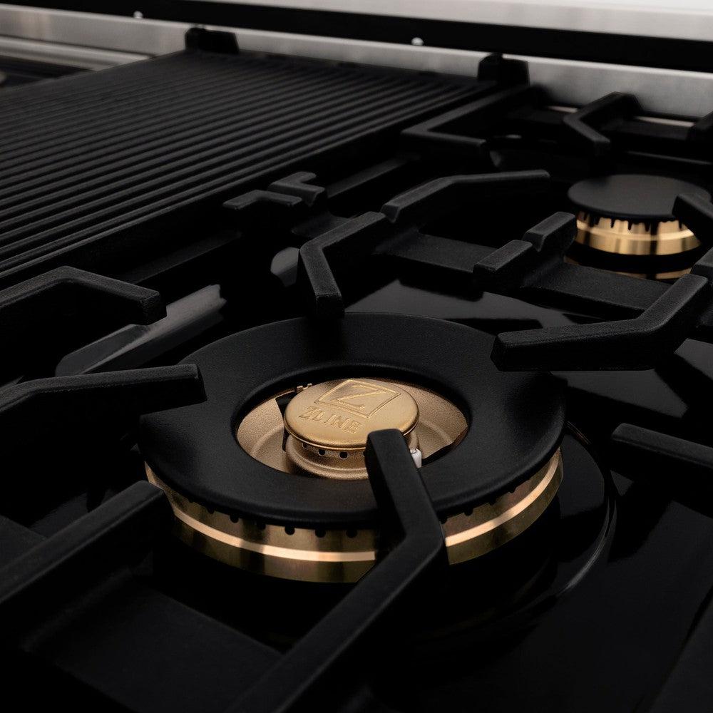 ZLINE Autograph Edition 48 in. Porcelain Rangetop with 7 Gas Burners in Stainless Steel with Polished Gold Accents (RTZ-48-G)