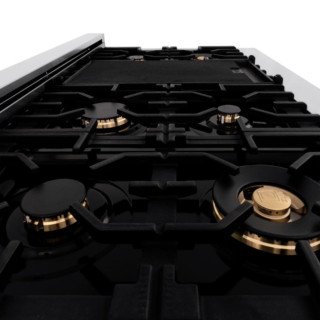 ZLINE Autograph Edition 48 in. Legacy Gas Rangetop with 7 Burners and Porcelain Cooktop in Stainless Steel with Matte Black Accents (RTZ-48-MB)