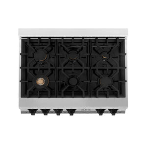 ZLINE Autograph Edition 36 in. Legacy Gas Rangetop with 6 Burners and Porcelain Cooktop in Stainless Steel with Matte Black Accents (RTZ-36-MB)