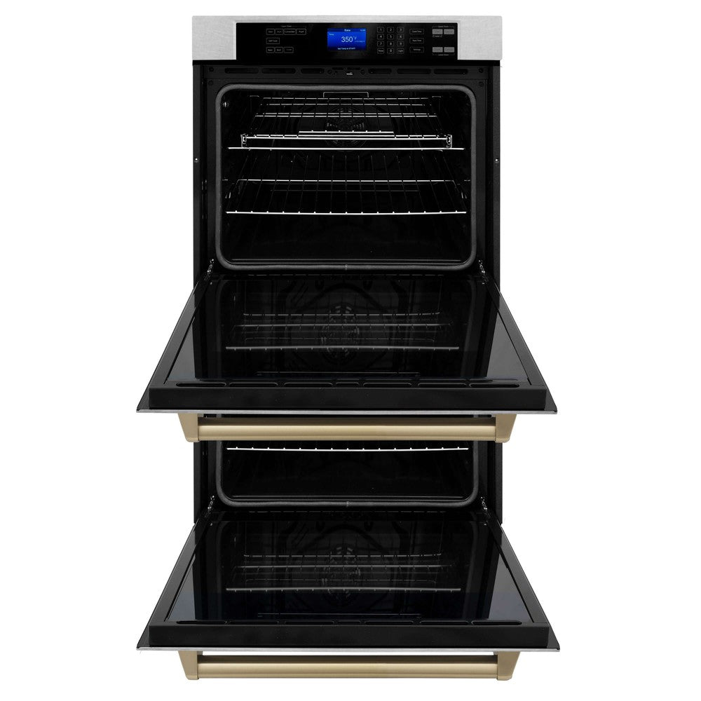 ZLINE Autograph Edition 30 in. Electric Double Wall Oven with Self Clean and True Convection in DuraSnow® Stainless Steel and Champagne Bronze Accents (AWDSZ-30-CB)