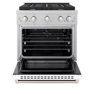 ZLINE 30 in. 4.2 cu. ft. Paramount Gas Range with 4 Burner Cooktop and Convection Gas Oven in DuraSnow® Stainless Steel with White Matte Door (SGRS-WM-30)