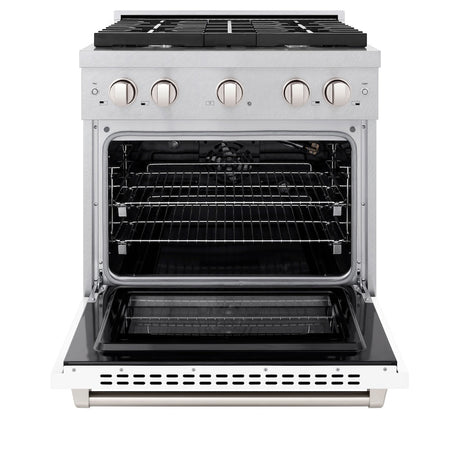 ZLINE 30 in. 4.2 cu. ft. Paramount Gas Range with 4 Burner Cooktop and Convection Gas Oven in DuraSnow® Stainless Steel with White Matte Door (SGRS-WM-30)