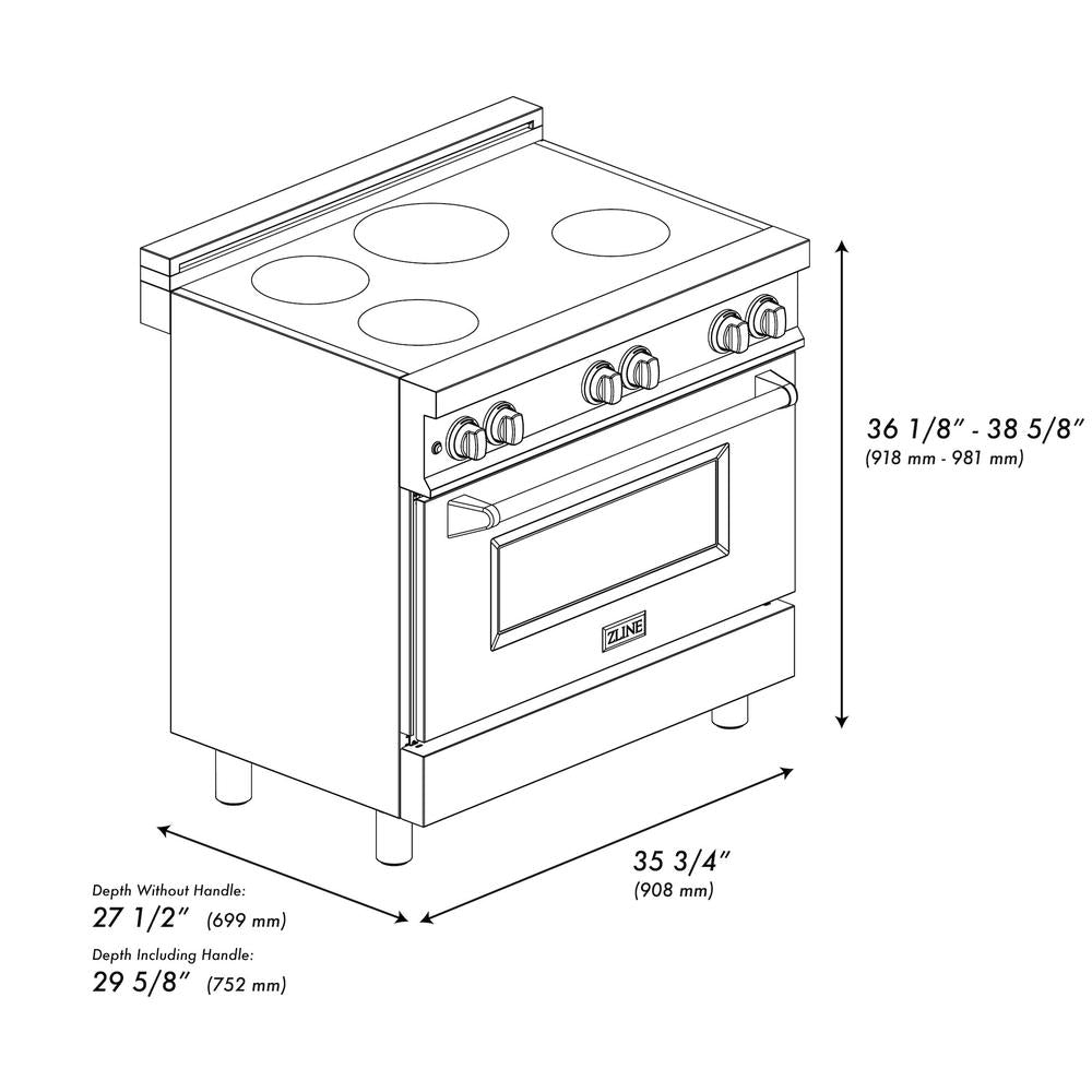 ZLINE 36 in. 4.6 cu. ft. Legacy Induction Range with 5 Element Cooktop and Electric Oven in DuraSnow® Stainless Steel and White Matte Door (RAINDS-WM-36)