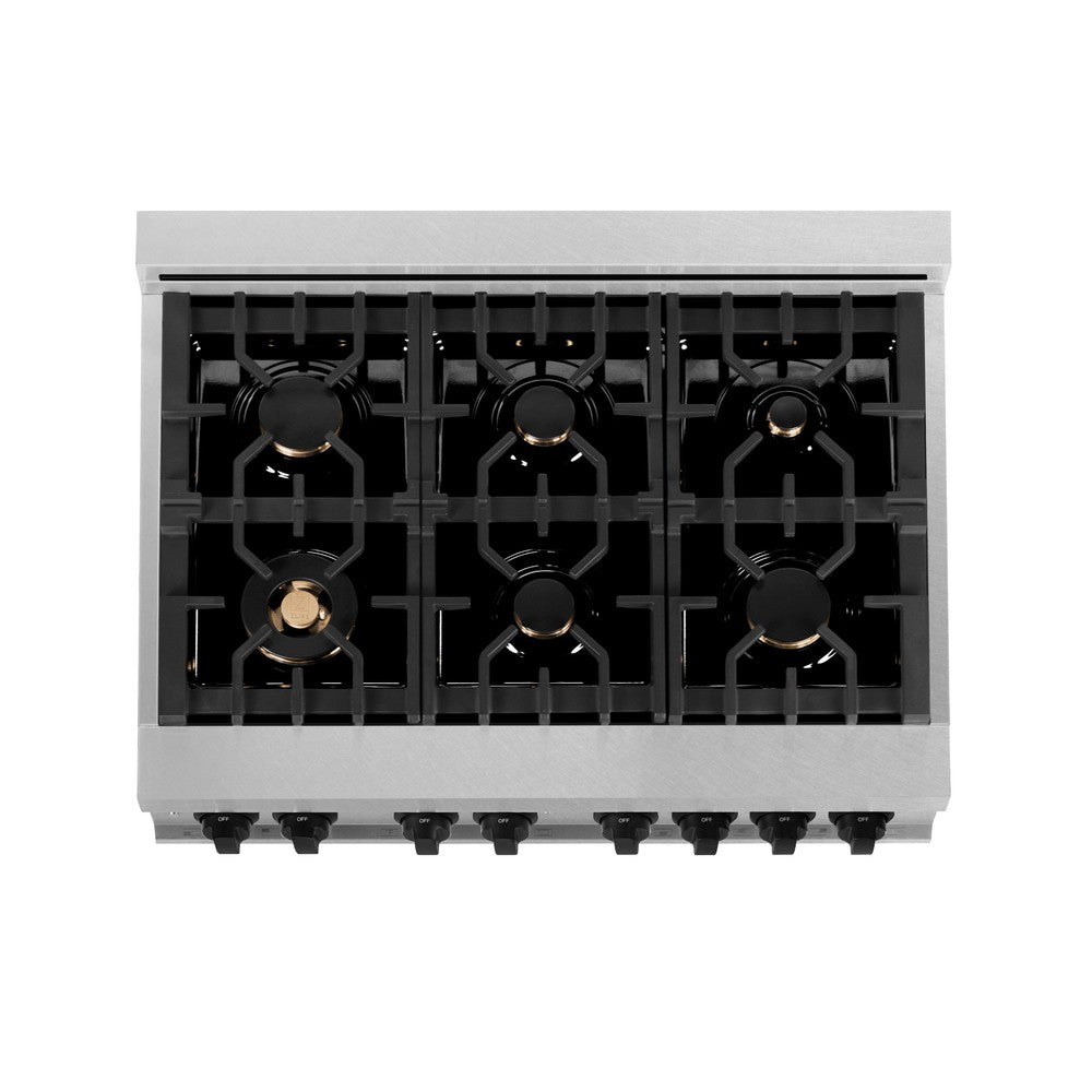 ZLINE Autograph Edition 36 in. 4.6 cu. ft. Dual Fuel Range with Gas Stove and Electric Oven in DuraSnow® Stainless Steel with Matte Black Accents (RASZ-SN-36-MB)