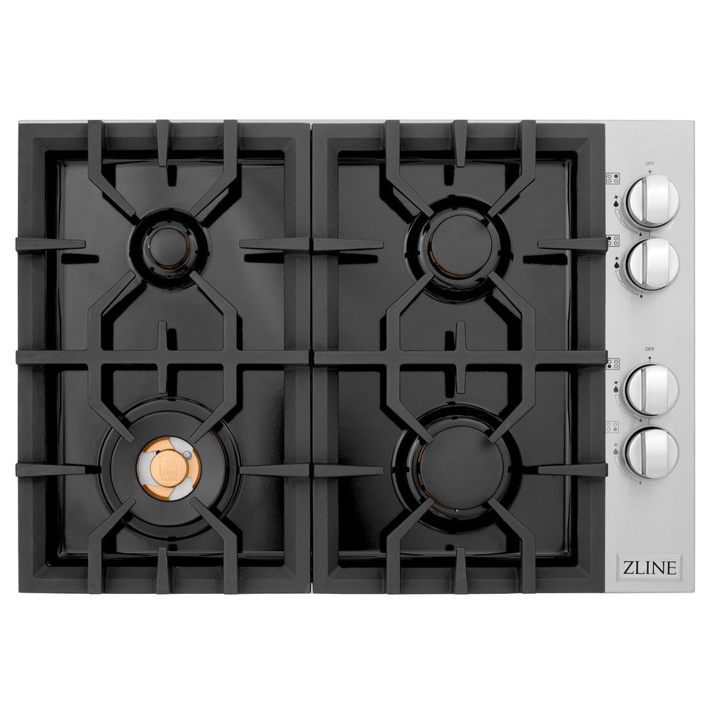 ZLINE 30 in. Gas Cooktop with 4 Brass Burners and Black Porcelain Top (RC-BR-30-PBT)