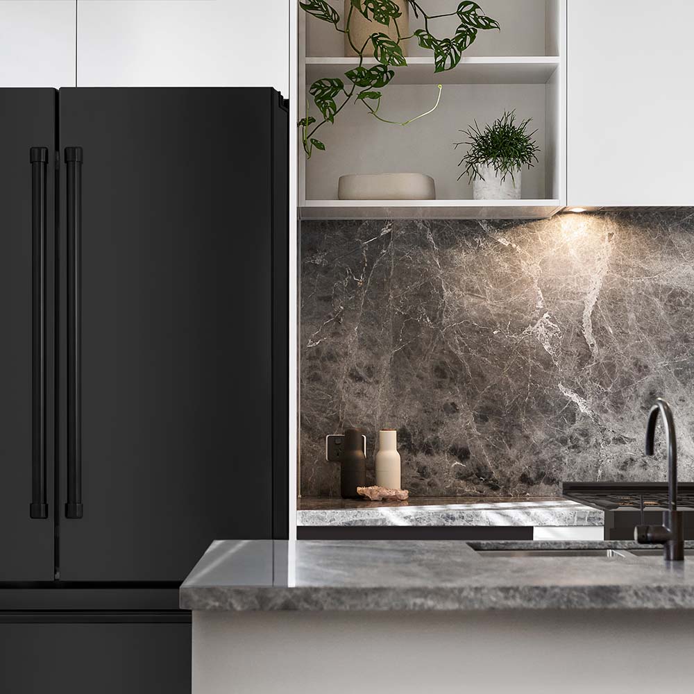 ZLINE 36 in. 22.5 cu. ft. Counter-Depth French Door Refrigerator with Ice Maker in Fingerprint-Resistant Black Stainless Steel (RFM-36-BS)
