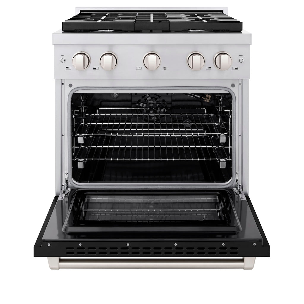 ZLINE 30 in. 4.2 cu. ft. Paramount Gas Range with 4 Burner Gas Cooktop and Convection Gas Oven in Stainless Steel with Black Matte Door (SGR-BLM-30)