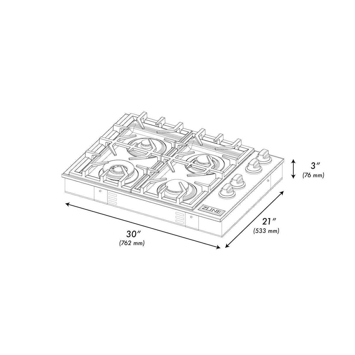 ZLINE 30 in. Gas Cooktop with 4 Burners and Black Porcelain Top (RC30-PBT)