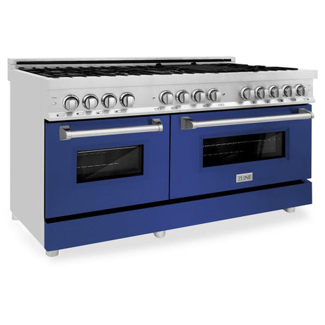 ZLINE 60 in. 7.4 cu. ft. Dual Fuel Range with Gas Stove and Electric Oven in Stainless Steel with Blue Matte Doors (RA-BM-60)-Ranges-RA-BM-60 ZLINE Kitchen and Bath