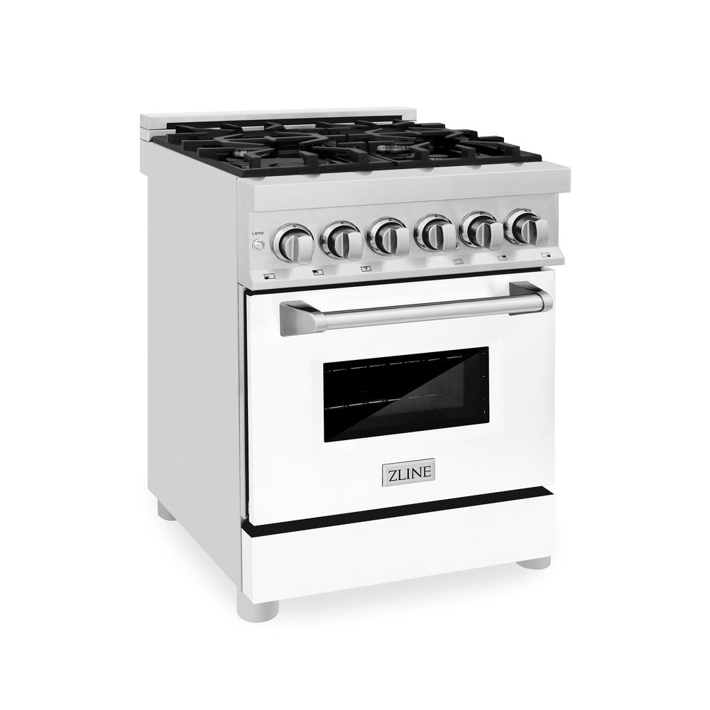 ZLINE 24 in. Professional Dual Fuel Range in Stainless Steel with White Matte Door (RA-WM-24)