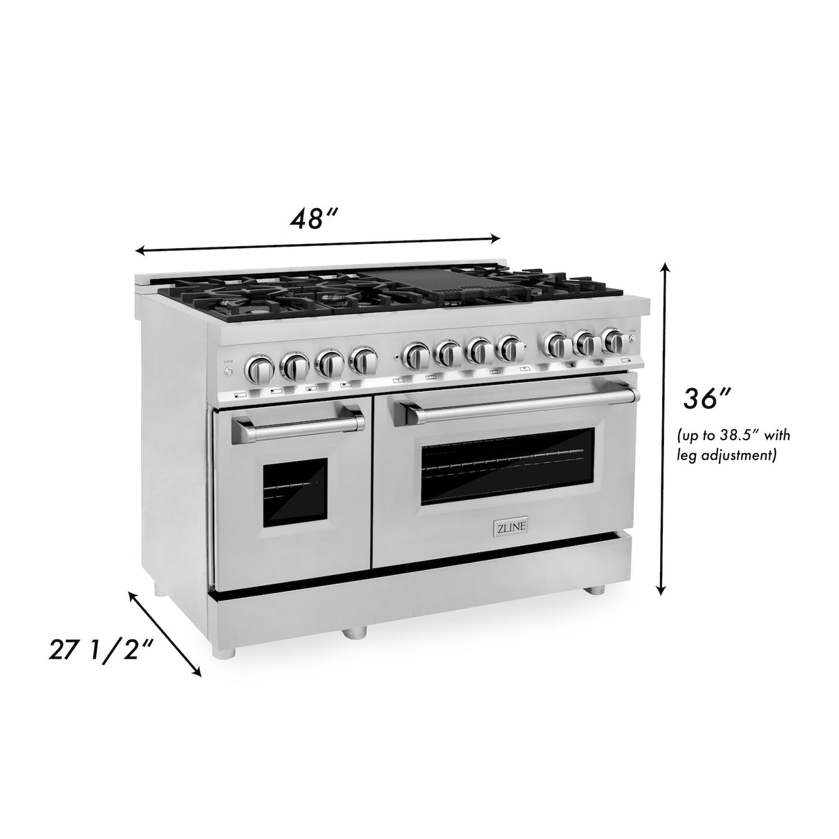 ZLINE 48 in. 6.0 cu. ft. Legacy Dual Fuel Range with 7 Burner Gas Cooktop and 2 Electric Ovens in Stainless Steel (RA48)