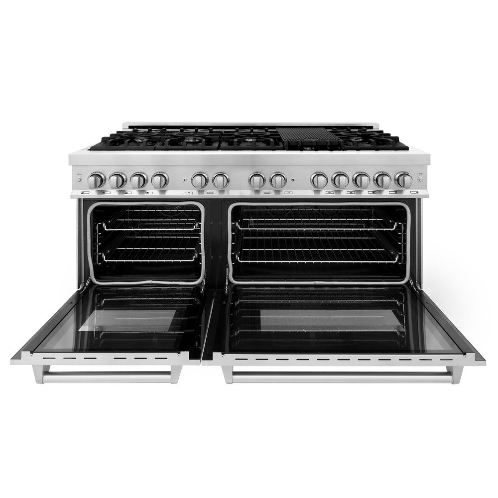 ZLINE 60 in. 7.4 cu. ft. Legacy Dual Fuel Range with 9 Burner Gas Cooktop and 2 Electric Convection Ovens in Stainless Steel (RA60)