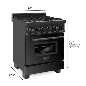ZLINE 24 in. 2.8 cu. ft. Legacy Dual Fuel Range with 4 Burner Gas Cooktop and Electric Convection Oven in Black Stainless Steel (RAB-24)