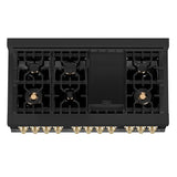 ZLINE Autograph Edition 48 in. Kitchen Package with Black Stainless Steel Dual Fuel Range and Range Hood with Polished Gold Accents (2AKP-RABRH48-G)
