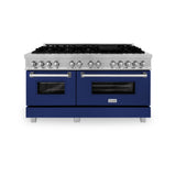 ZLINE 60 in. 7.4 cu. ft. Dual Fuel Range with Gas Stove and Electric Oven in Fingerprint Resistant Stainless Steel and Blue Gloss Doors (RAS-BG-60)