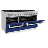 ZLINE 60 in. 7.4 cu. ft. Dual Fuel Range with Gas Stove and Electric Oven in Fingerprint Resistant Stainless Steel and Blue Gloss Doors (RAS-BG-60)