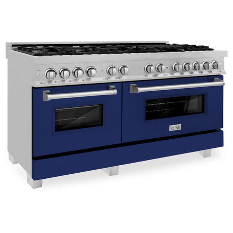 ZLINE 60 in. 7.4 cu. ft. Dual Fuel Range with Gas Stove and Electric Oven in Fingerprint Resistant Stainless Steel and Blue Gloss Doors (RAS-BG-60)-Ranges-RAS-BG-60 ZLINE Kitchen and Bath