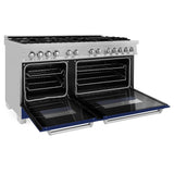 ZLINE 60 in. 7.4 cu. ft. Dual Fuel Range with Gas Stove and Electric Oven in Fingerprint Resistant Stainless Steel and Blue Gloss Doors (RAS-BG-60)