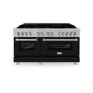 ZLINE 60 in. 7.4 cu. ft. Legacy Dual Fuel Range with 9 Burner Gas Cooktop and 2 Electric Convection Ovens in DuraSnow® Stainless Steel and Black Matte Doors (RAS-BLM-60)