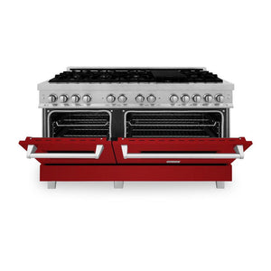 ZLINE 60 in. 7.4 cu. ft. Legacy Dual Fuel Range with 9 Burner Gas Cooktop and 2 Electric Convection Ovens in DuraSnow® Stainless Steel (RAS-SN-60)