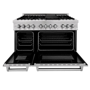 ZLINE 48 in. Kitchen Package with DuraSnow Stainless Dual Fuel Range, Ducted Vent Range Hood and Tall Tub Dishwasher (3KP-RASRH48-DWV)