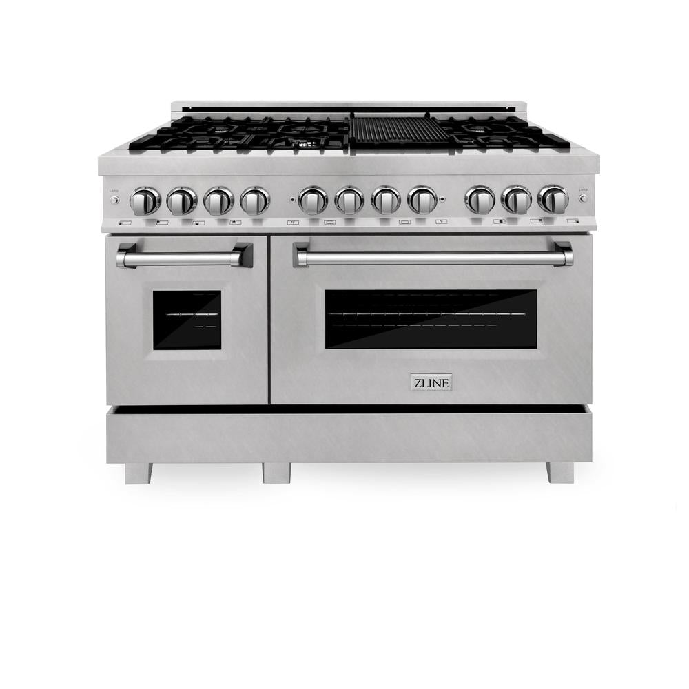 ZLINE 48 in. Kitchen Package with DuraSnow® Stainless Dual Fuel Range, Ducted Vent Range Hood and Tall Tub Dishwasher (3KP-RASRH48-DWV)