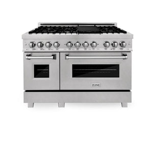 ZLINE 48 in. Kitchen Package with DuraSnow® Stainless Dual Fuel Range, Ducted Vent Range Hood and Tall Tub Dishwasher (3KP-RASRH48-DWV)