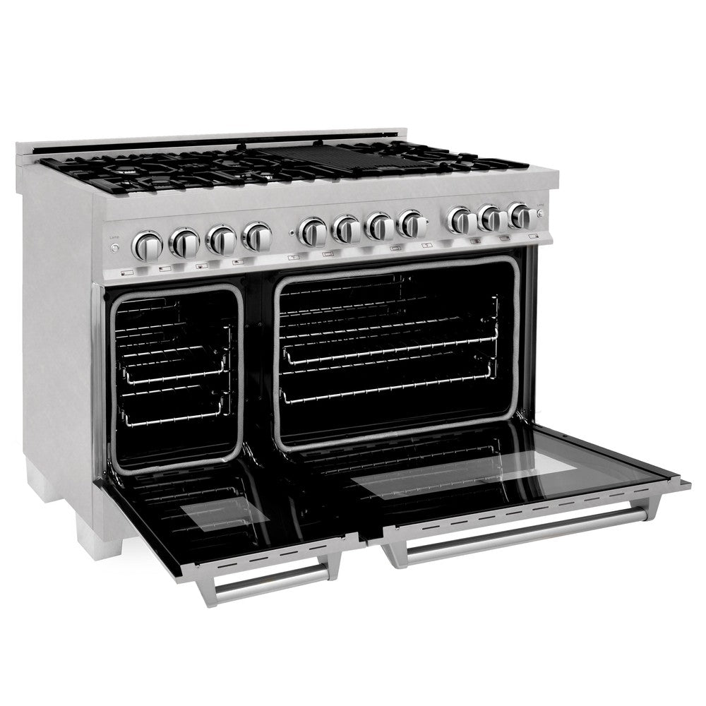 ZLINE 48 in. Kitchen Package with DuraSnow® Stainless Dual Fuel Range, Ducted Vent Range Hood and Tall Tub Dishwasher (3KP-RASRH48-DWV)