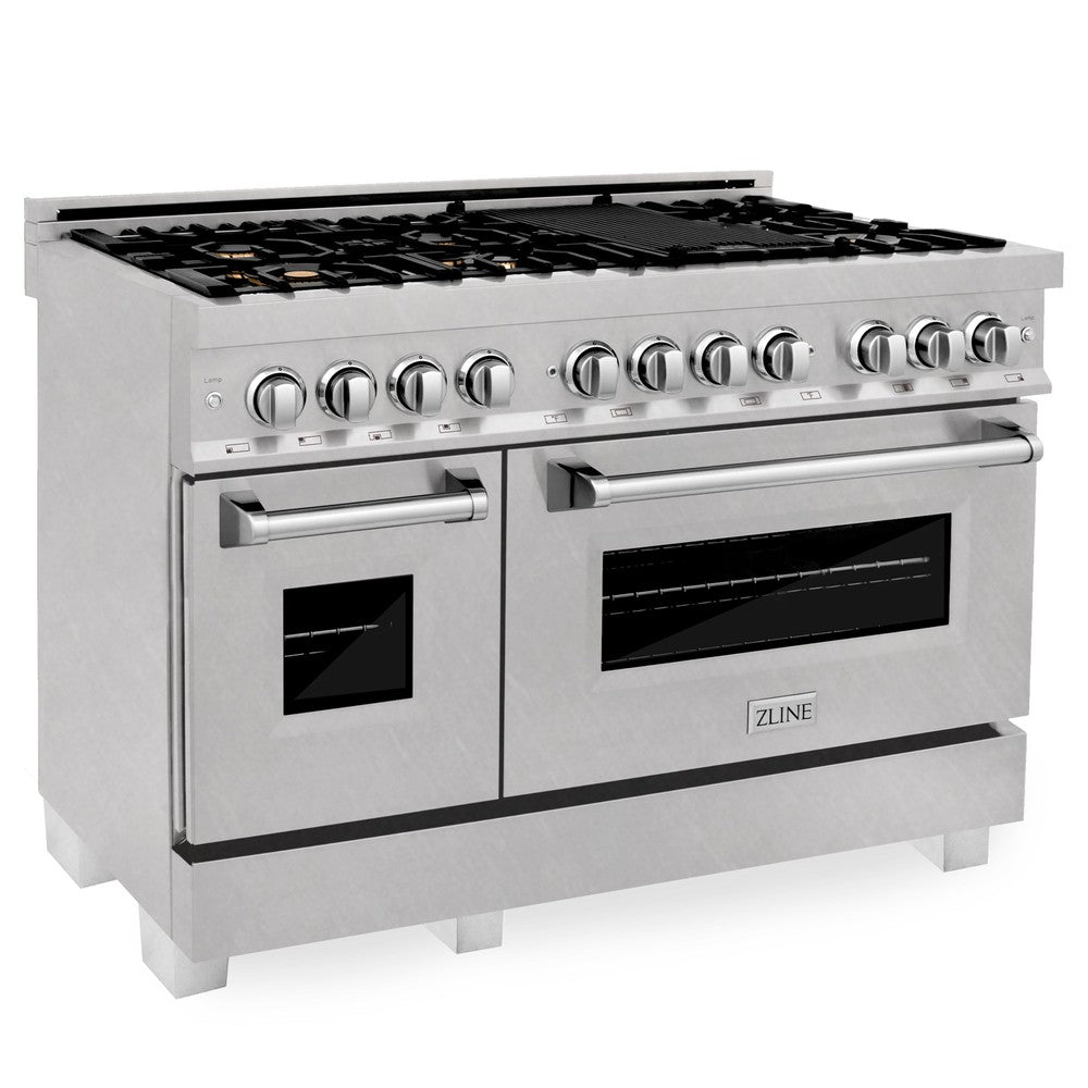 ZLINE 48 in. 6.0 cu. ft. Dual Fuel Range with Gas Stove and Electric Oven in Fingerprint Resistant Stainless Steel and Brass Burners (RAS-SN-BR-48)