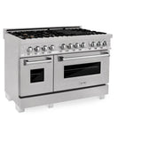 ZLINE 48 in. 6.0 cu. ft. Dual Fuel Range with Gas Stove and Electric Oven in Fingerprint Resistant Stainless Steel and Brass Burners (RAS-SN-BR-48)