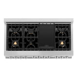 ZLINE 48 in. 6.0 cu. ft. Dual Fuel Range with Gas Stove and Electric Oven in Fingerprint Resistant Stainless Steel and Brass Burners (RAS-SN-BR-48)