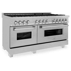 ZLINE 60 in. 7.4 cu. ft. Legacy Dual Fuel Range with Gas Cooktop and 2 Electric Convection Ovens in Satin Stainless Steel with 8 Brass Burners (RAS-SN-BR-60)