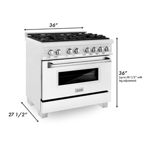 ZLINE 36 in. 4.6 cu. ft. Legacy Dual Fuel Range with 6 Burner Gas Cooktop and Electric Convection Oven in DuraSnow® Stainless Steel and White Matte Door (RAS-WM-36)