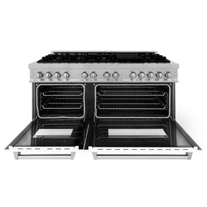 ZLINE 60 in. 7.4 cu. ft. Legacy Dual Fuel Range with 9 Burner Gas Cooktop and 2 Electric Convection Ovens in DuraSnow® Stainless Steel and White Matte Doors (RAS-WM-60)