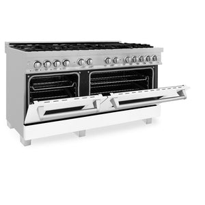 ZLINE 60 in. 7.4 cu. ft. Legacy Dual Fuel Range with 9 Burner Gas Cooktop and 2 Electric Convection Ovens in DuraSnow® Stainless Steel and White Matte Doors (RAS-WM-60)