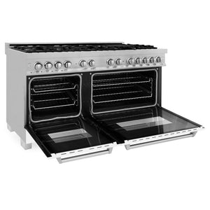 ZLINE 60 in. 7.4 cu. ft. Legacy Dual Fuel Range with 9 Burner Gas Cooktop and 2 Electric Convection Ovens in DuraSnow® Stainless Steel and White Matte Doors (RAS-WM-60)
