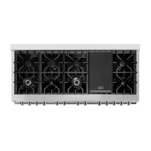 ZLINE 60 in. 7.4 cu. ft. Legacy Dual Fuel Range with 9 Burner Gas Cooktop and 2 Electric Convection Ovens in DuraSnow® Stainless Steel and White Matte Doors (RAS-WM-60)
