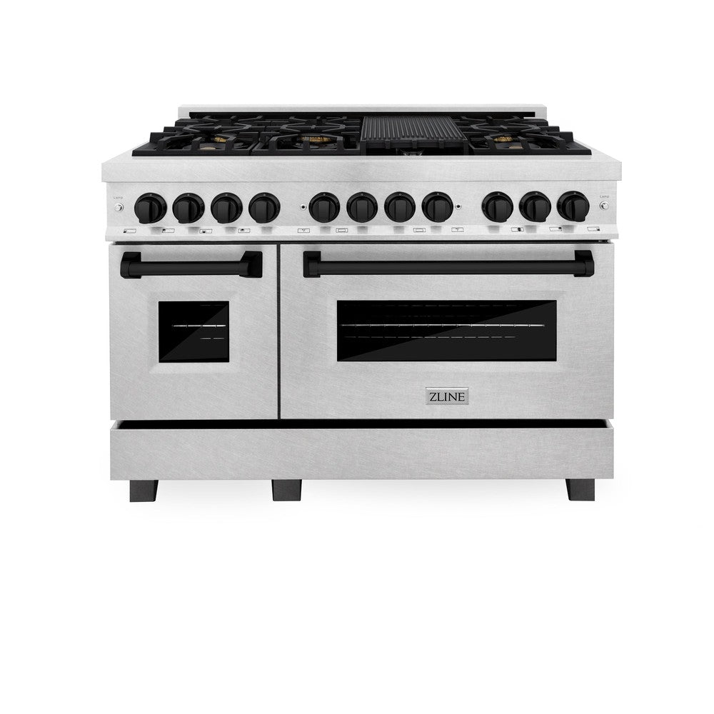 ZLINE Autograph Edition 48 in. 6.0 cu. ft. Dual Fuel Range with Gas Stove and Electric Oven in DuraSnow® Stainless Steel with Matte Black Accents (RASZ-SN-48-MB)