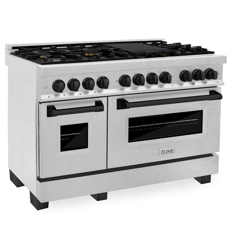 ZLINE Autograph Edition 48 in. 6.0 cu. ft. Dual Fuel Range with Gas Stove and Electric Oven in DuraSnow® Stainless Steel with Matte Black Accents (RASZ-SN-48-MB)-Ranges-RASZ-SN-48-MB ZLINE Kitchen and Bath